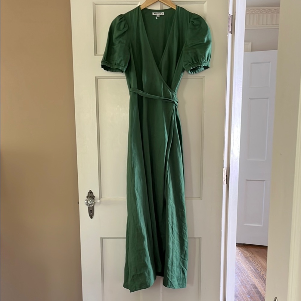 Reformation Green Linen Wrap Dress